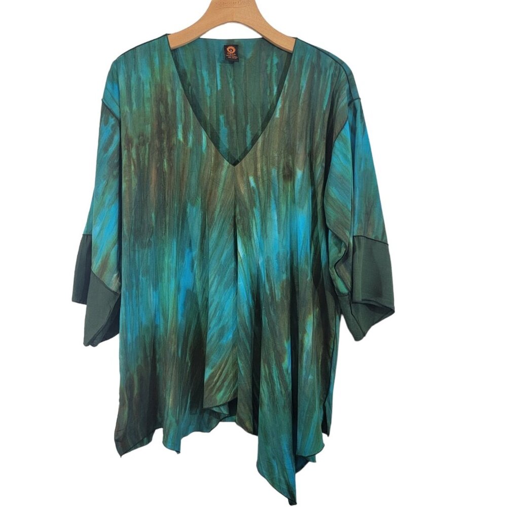 OJAI Top Womens Size S Assymetric Hippie Boho Colorful Blouse‎